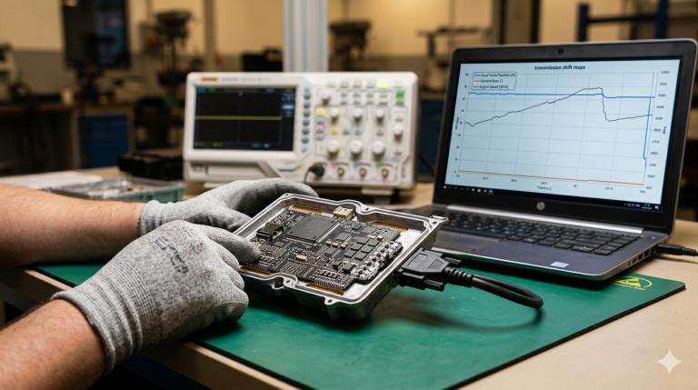 DSG gearbox reprogramming — TCU opened on workbench