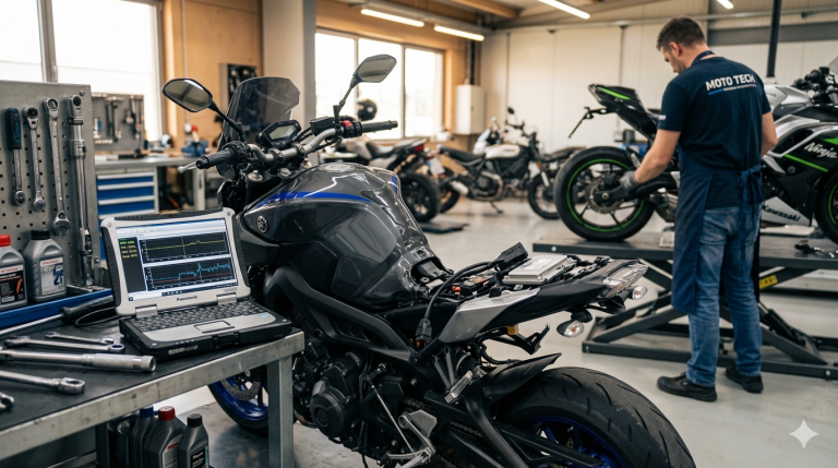 Reprogrammation de moto — Connexion du calculateur moteur (ECU) à un outil de diagnostic