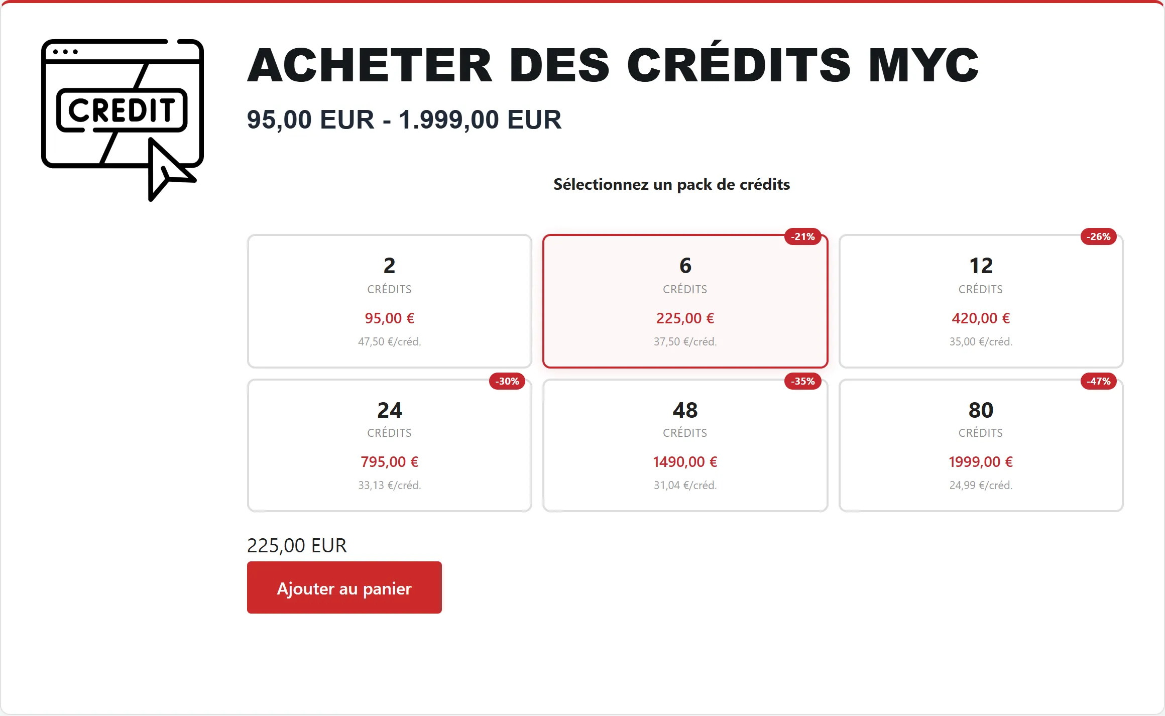 Détails des prix par crédit chez EcuTracer
