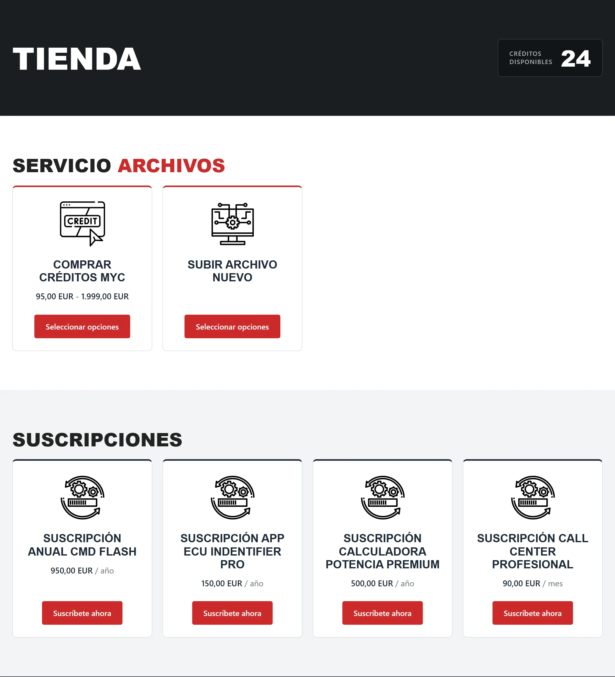 Tienda de packs de créditos en EcuTracer